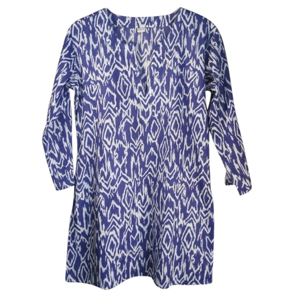 Tory Burch Style Cotton Ikat Print Tunic, Royal Blue - NWT